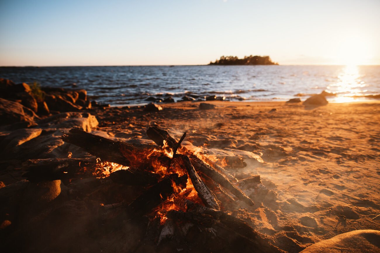 bonfire on the beach with sunset